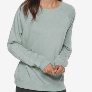 Crewneck sweatshirt with lace-like sleeve accent